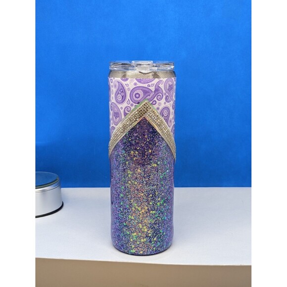 Purple Paisley Resin Coated Tumbler - 20oz Skinny Straight - Picture 2 of 2